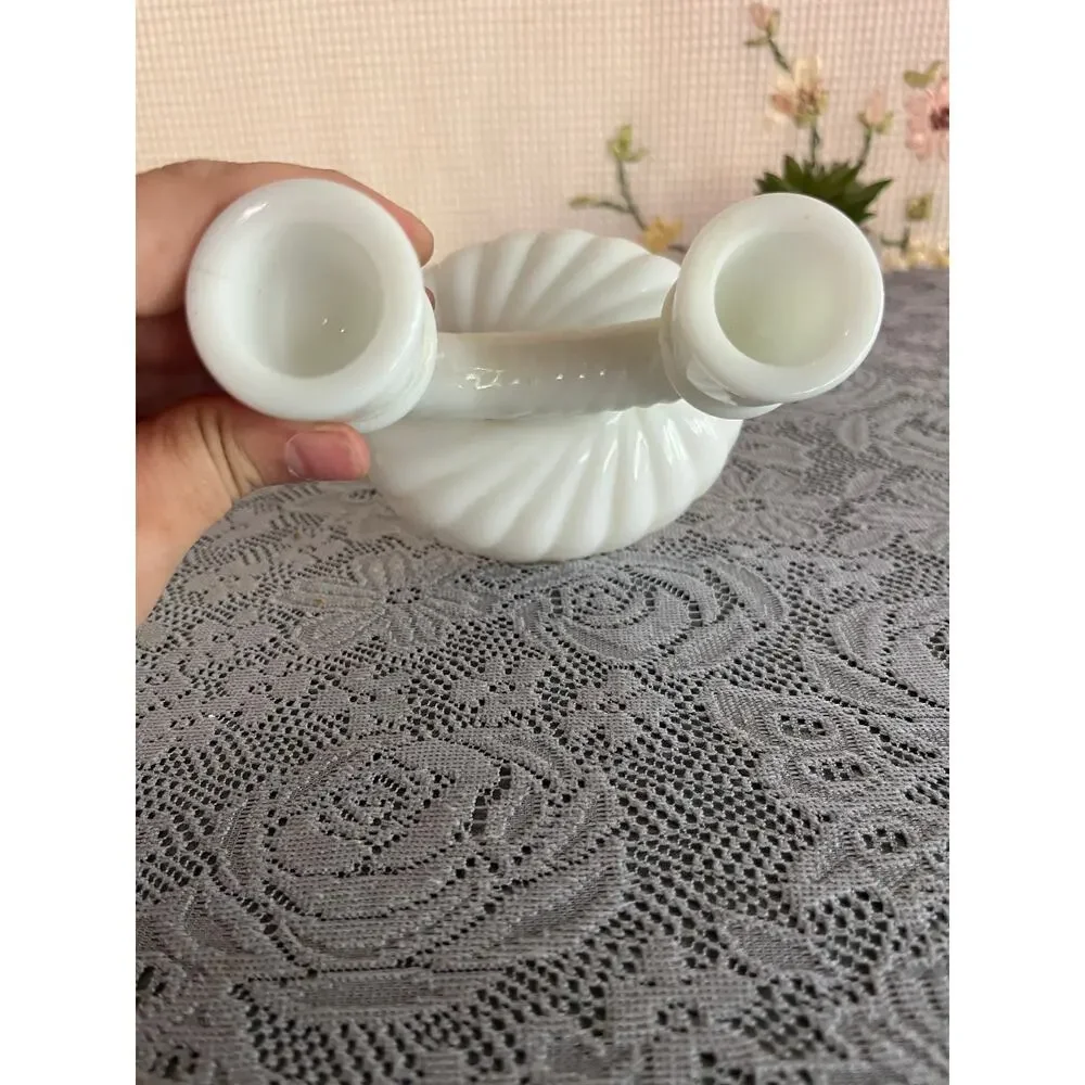 Westmoreland Milk Glass Double Candle Holder Swirl Shell 2 Light WG Mark Vintage
